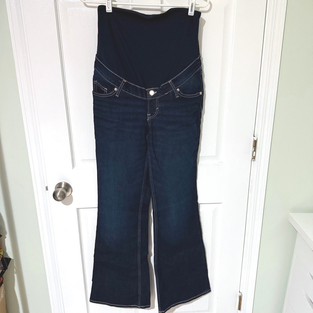 H&M MAMA Flare High Rib Maternity Jeans Dark Wash Blue Size S NEW